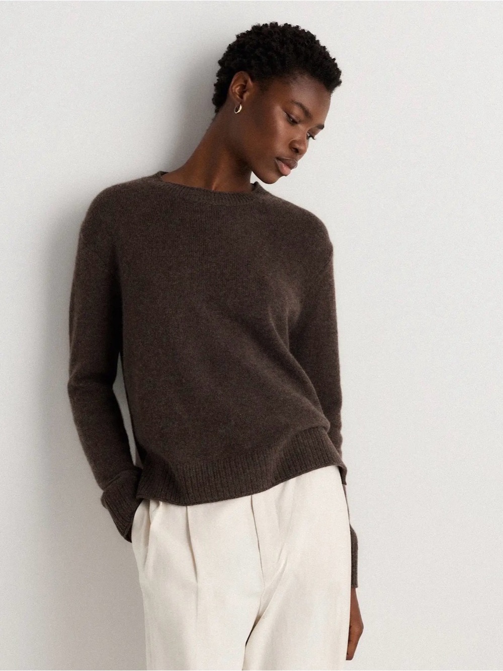 Cashmere Quince Women's Crewneck Sweater in Dark Brown